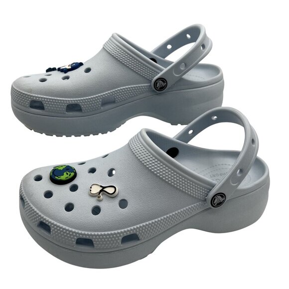 Crocs Womens W9 Classic Clogs Shark Wave Planet Charms Dr Nurse Shoes Baby Blue - Picture 6 of 11